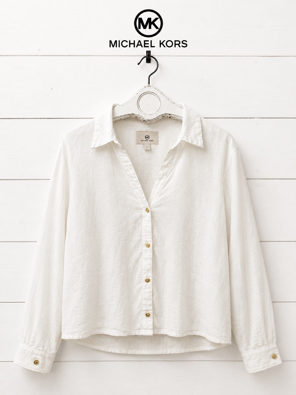 MICHAEL MICHAEL KORS White Boxy Linen Blend Blouse Size XL/TG